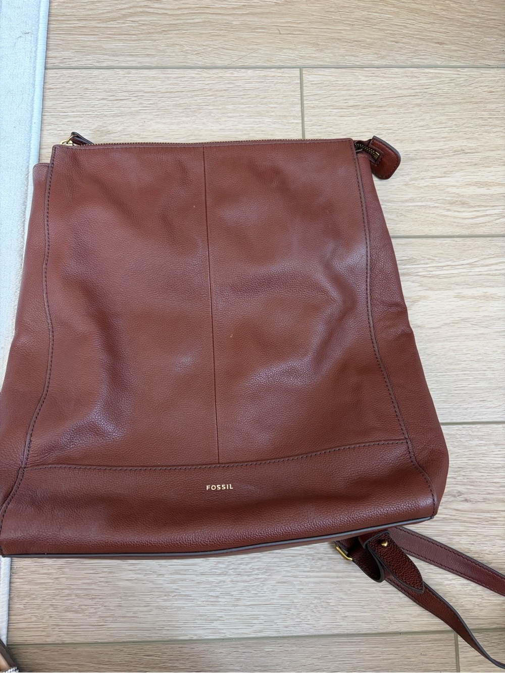 Fossil Cognac Brown Pebbled Leather Messenger Bag